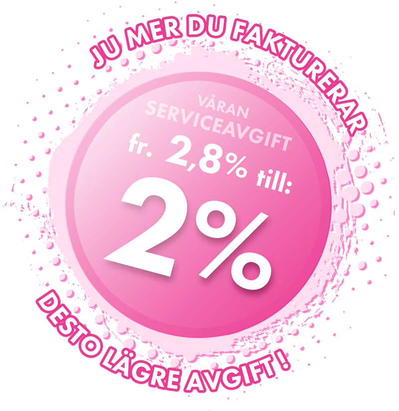 Emblem - Våran serviceavgift: fr. 2.8% till: 2% - Ju mer du fakturerar, desto lägre avgift!